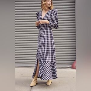 Mr Larkin navy plaid maxi dress XS